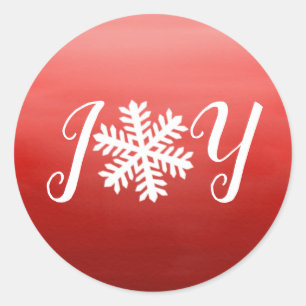 Red Joy Snowflake Classic Round Sticker Runt Klistermärke