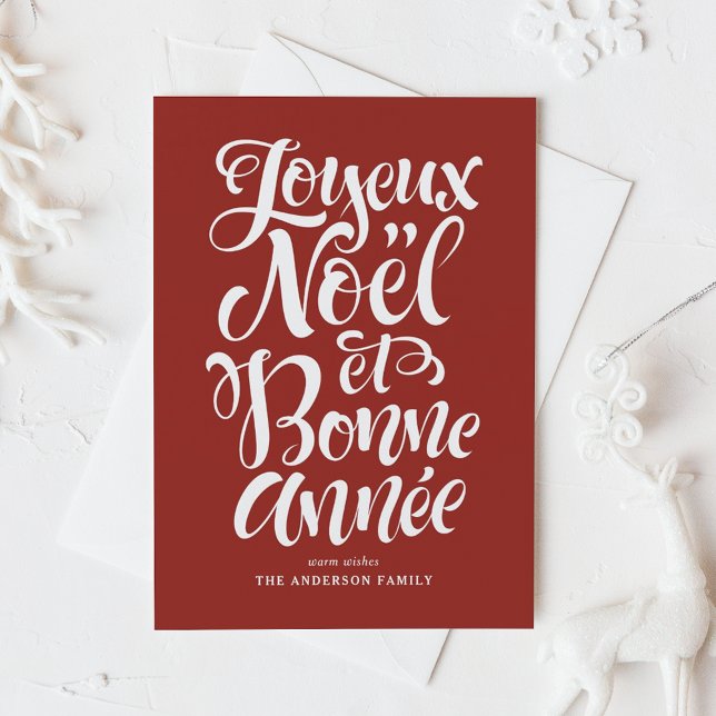 Red Joyeux Noël et Bonne Année Calligraphy Julkort (Skapare uppladdad)