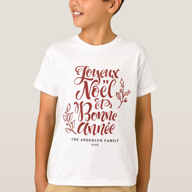 Red Joyeux Noël et Bonne Année jul T Shirt (Framsida)