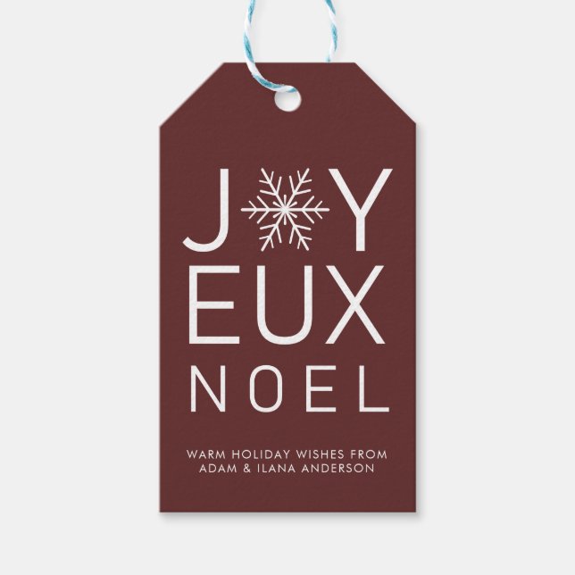 Red Joyeux Noel Minimalist Helgdag Gift-Märkre Presentetikett (Framsidan)