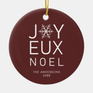 Red Joyeux Noel Modern Typography Helgdag Julgransprydnad Keramik