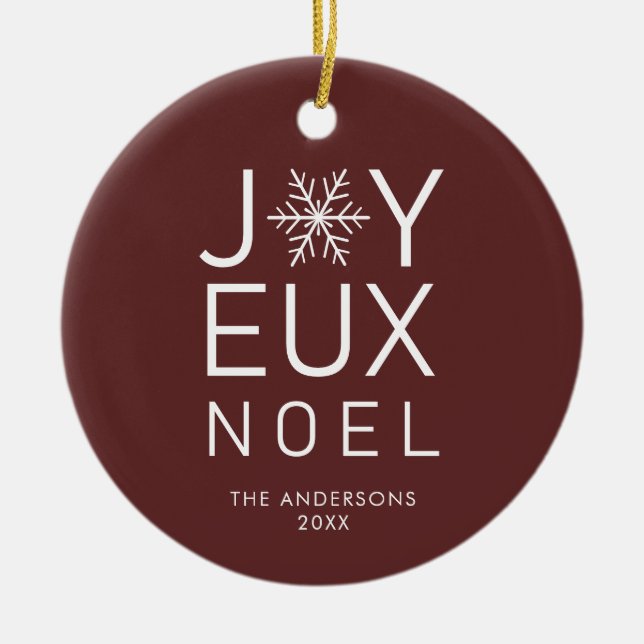 Red Joyeux Noel Modern Typography Helgdag Julgransprydnad Keramik (Framsidan)