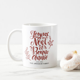 Red Joyeux Noël och Bonne Année Calligraphy Kaffemugg
