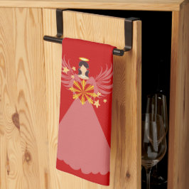 Red jul Angel Heart Stars Vingar Halo Kökshandduk