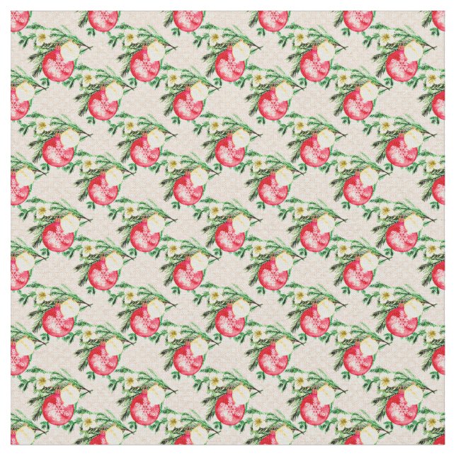 Red jul Baubles på Rosa Fabric Tyg (Närbild)