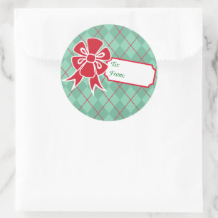 Red jul Bow Gift Märkre Stickers Runt Klistermärke