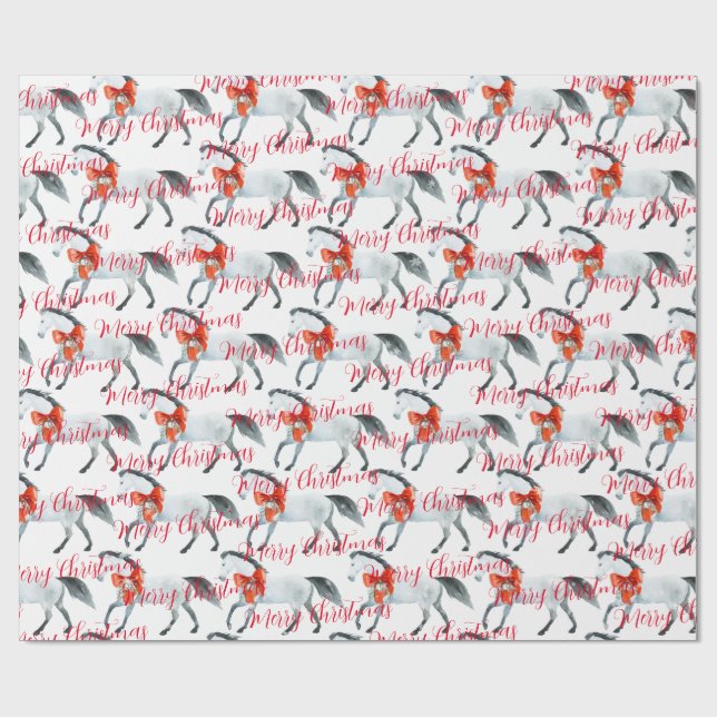 Red jul Bows on White Horses God jul Presentpapper (Platt)