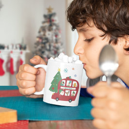 Red jul Buss Träd Child Namn Kärlek Santa Kaffemugg