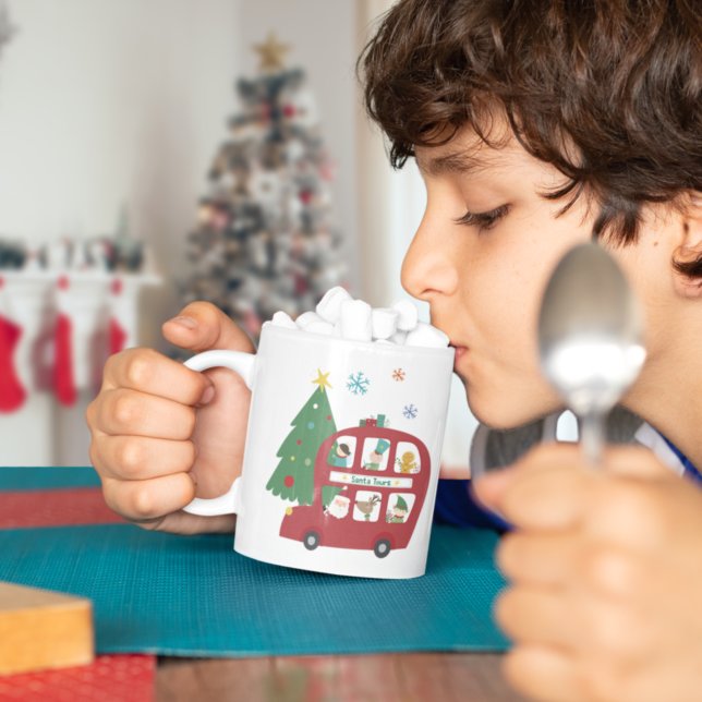 Red jul Buss Träd Child Namn Kärlek Santa Kaffemugg (Skapare uppladdad)