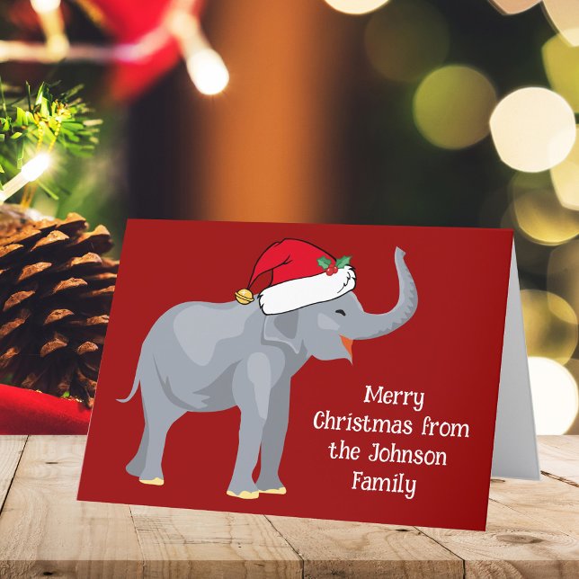 Red jul Elephant Cute Anpassningsbar Kids Helgkort (Skapare uppladdad)