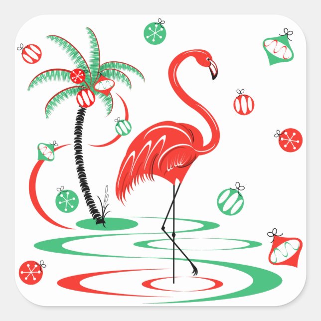 Red jul Flamingo Baubles2 Fyrkantigt Klistermärke (Framsida)