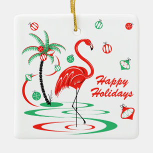 Red jul Flamingo Baubles Helgdagars square Julgransprydnad Keramik