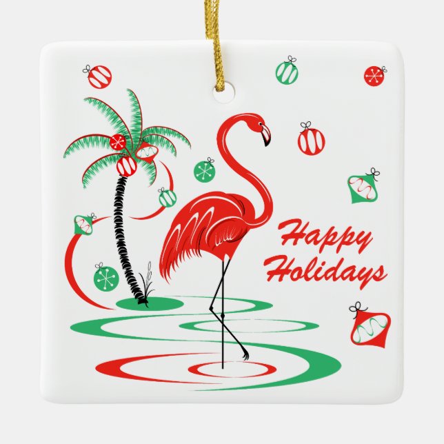 Red jul Flamingo Baubles Helgdagars square Julgransprydnad Keramik (Framsida)