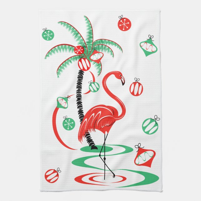 Red jul Flamingo Baubles kökshandduk (Vertikal)