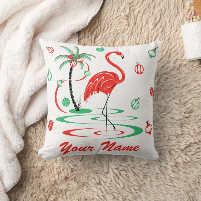 Red jul Flamingo Baubles Namn Kudde (Filt)