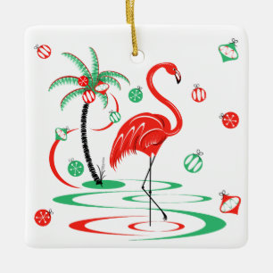 Red jul Flamingo Baubles Text-ruta Julgransprydnad Keramik
