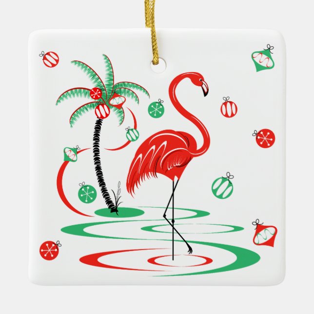Red jul Flamingo Baubles Text-ruta Julgransprydnad Keramik (Framsida)