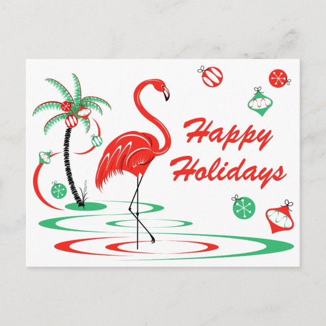 Red jul Flamingo Glad helg landskap Vykort (Framsida)