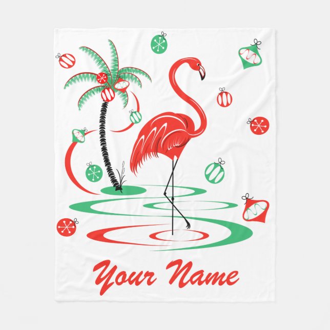 Red jul Flamingo Namn ull Fleecefilt (Framsidan)