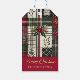 Red jul Gift märkre Rustic Play Tartan Mönster Presentetikett