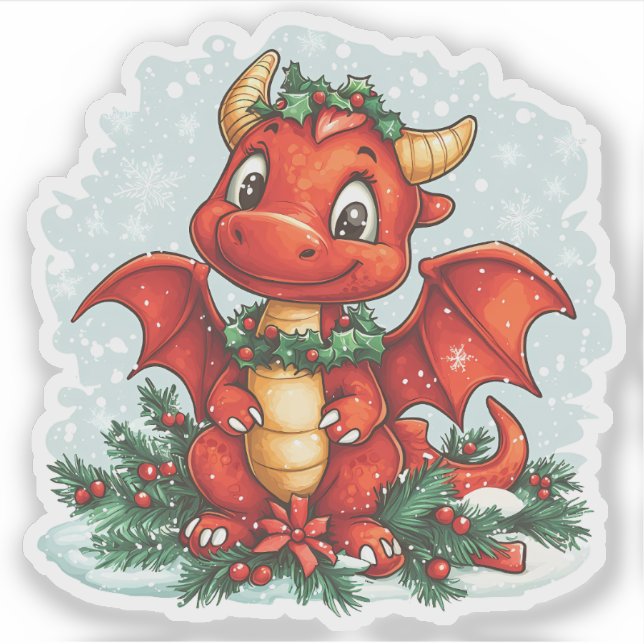 Red jul Holly Dragon Klistermärken (Framsida)