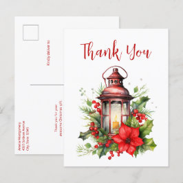 Red jul Lantern Poinsettia Tack Vykort