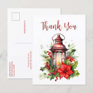 Red jul Lantern Poinsettia Tack Vykort