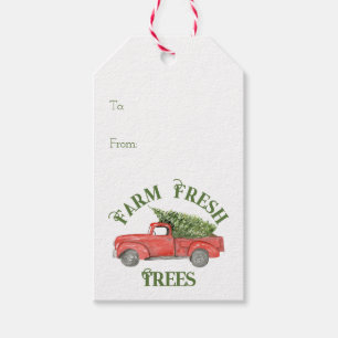 Red jul Lastbil Farm Fresh Träd Presentetikett