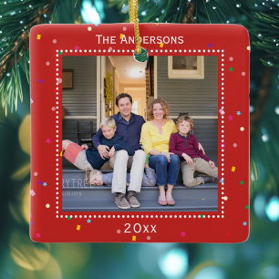 Red jul Ram Family Keepsaké Photo Julgransprydnad Keramik