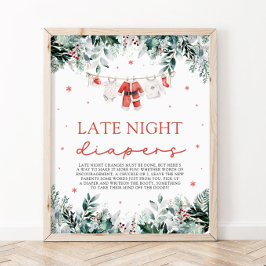 Red jul Santa Baby Shower Late Night Diaper Poster