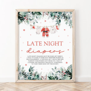 Red jul Santa Baby Shower Late Night Diaper Poster