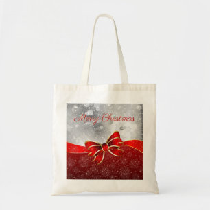 Red jul Sparkles Bow Silver Glitter Tygkasse