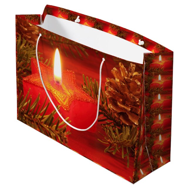 Red jul Star Candle Large Gift Bag (Baksidan Vinklad)