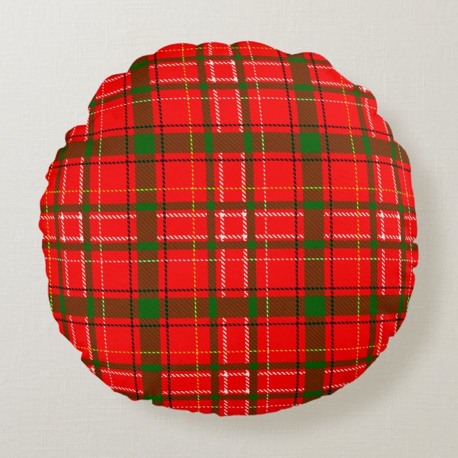 Red jul Tartan Play Mönster Design Rund Kudde (Framsidan)