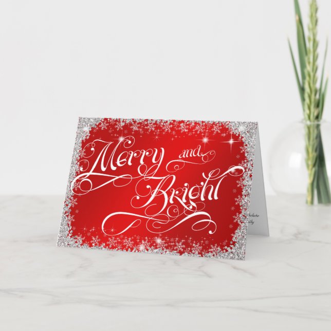 Red jul Typography Merry and Bright Customiz Helgkort (Framsida)