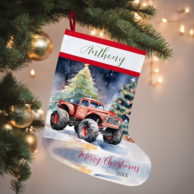 Red Julafton Monster Lastbil Stor Julstrumpa (Skapare uppladdad)