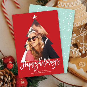 Red Julgran Cutout Glad helg Photo Julkort