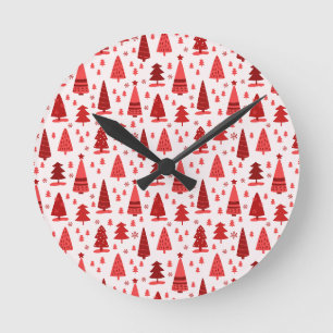 Red Julgran Forest Cute Mönster Rund Klocka