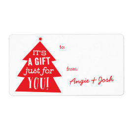 Red Julgran Gift Märkre Sticker Fraktsedel