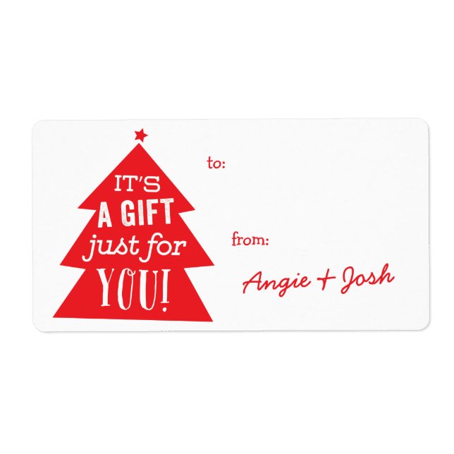 Red Julgran Gift Märkre Sticker Fraktsedel (Framsidan)