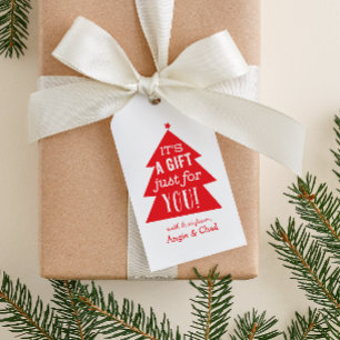Red Julgran Gift Presentetikett