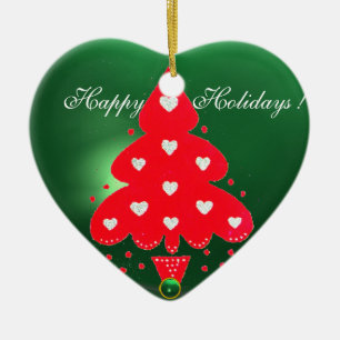RED JULGRAN JULFEST grönt Heart Julgransprydnad Keramik