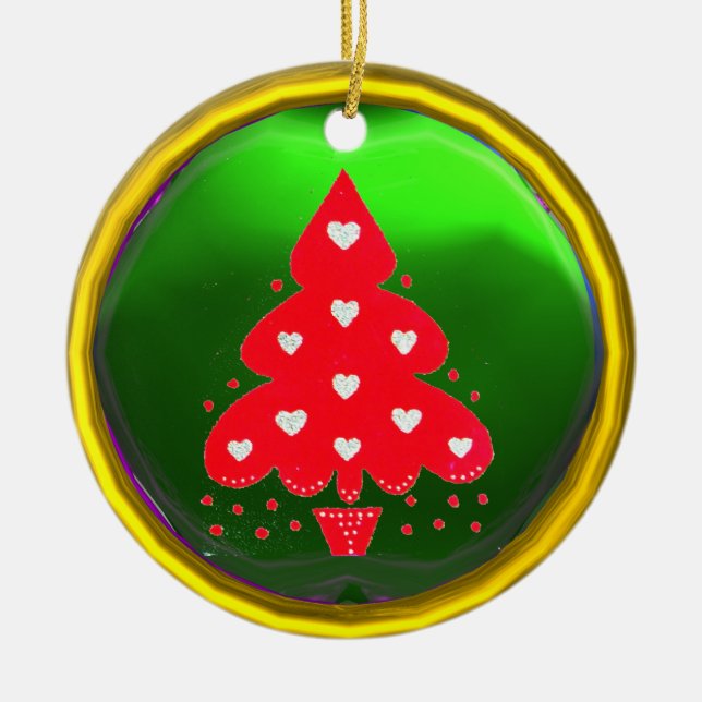 RED JULGRAN JULFEST GRÖNT JULGRANSPRYDNAD KERAMIK (Framsidan)