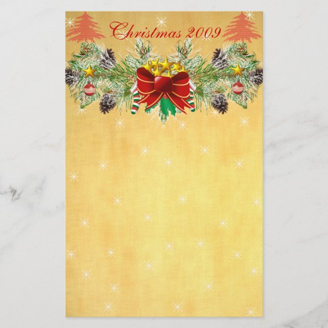 Red Julgran med Stars & Garland Stationery Brevpapper (Framsida)