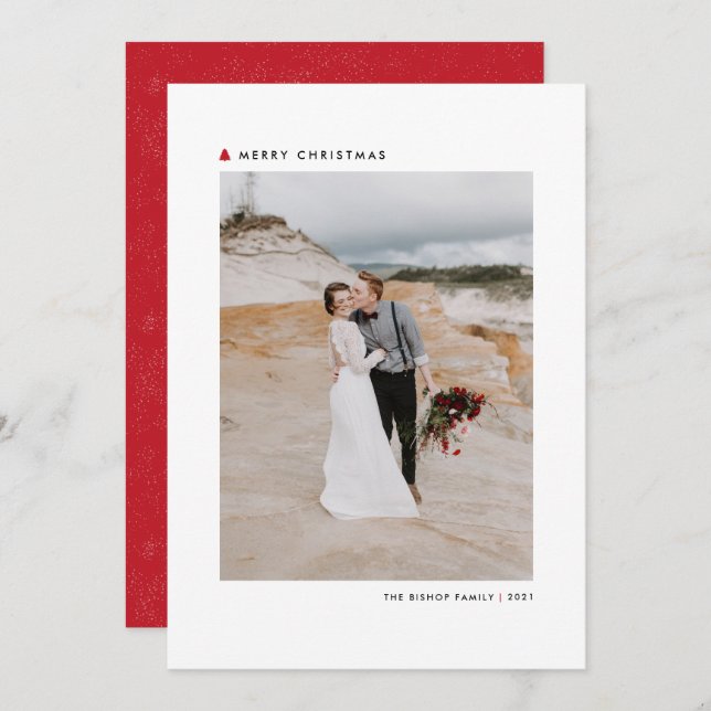Red Julgran Modern God jul Photo Julkort (Fram/baksida)