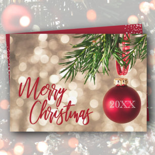 Red Julgran Ornament Flat Julkort