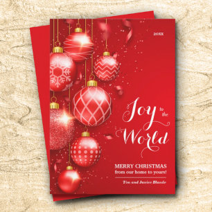 Red Julgran Ornaments Joy to World Julkort