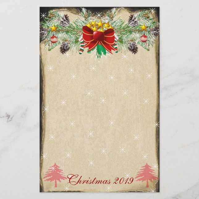 Red Julgran Stars Ljus Garland Brevpapper (Framsida)