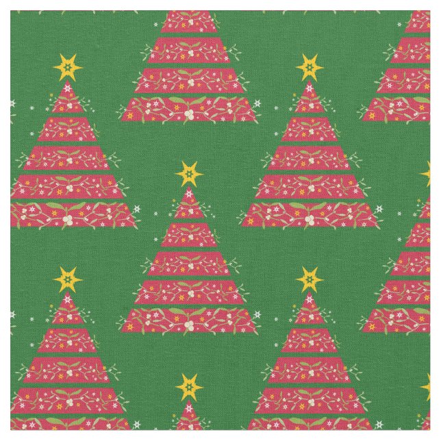 Red Julgranar med mistletoväv Tyg (Närbild)
