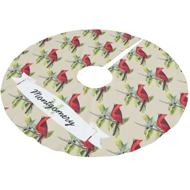 Red-julkardinaler och Namn-familjen Julgransmatta Borstad Polyester (Vinklad)